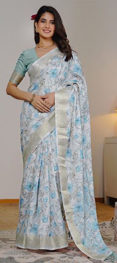 Black and Grey color Saree in Blended, Silk fabric with Floral, Printed work