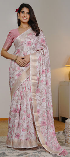 Pink and Majenta color Saree in Blended, Silk fabric with Floral, Printed work