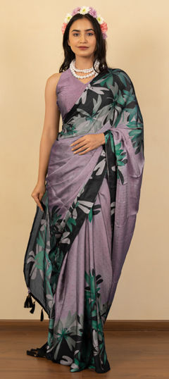 Purple and Violet color Saree in Chiffon fabric with Floral work