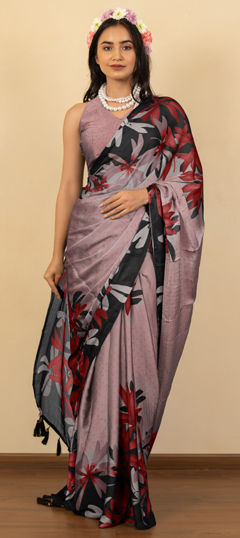 Pink and Majenta color Saree in Chiffon fabric with Floral, Printed work