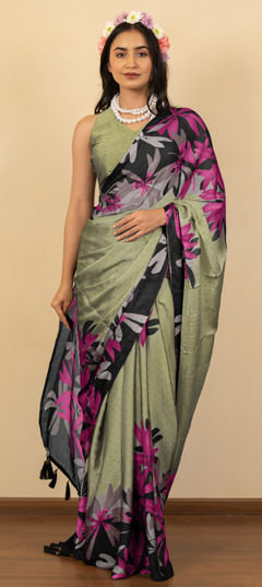 Green color Saree in Chiffon fabric with Floral, Printed work