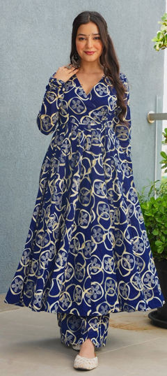 Blue color Salwar Kameez in Rayon fabric with Digital Print work