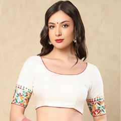 White and Off White color Blouse in Silk fabric with Embroidered work