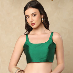 Green color Blouse in Taffeta Silk fabric with Thread work