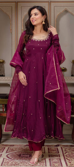 Purple and Violet color Salwar Kameez in Faux Georgette fabric with Embroidered, Sequence work