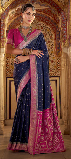 Blue color Saree in Satin Silk fabric with Weaving work