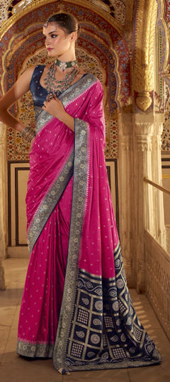 Pink and Majenta color Saree in Satin Silk fabric with Weaving work