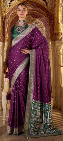 Purple and Violet color Saree in Satin Silk fabric with Weaving work