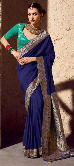 Blue color Saree in Silk fabric with Weaving work