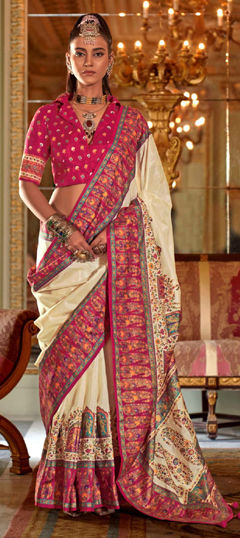 White and Off White color Saree in Viscose fabric with Printed work
