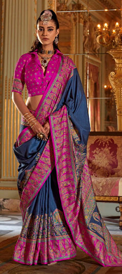 Blue color Saree in Viscose fabric with Printed work