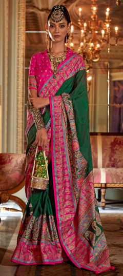 Green color Saree in Viscose fabric with Printed work