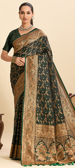 Green color Saree in Silk fabric with Weaving work