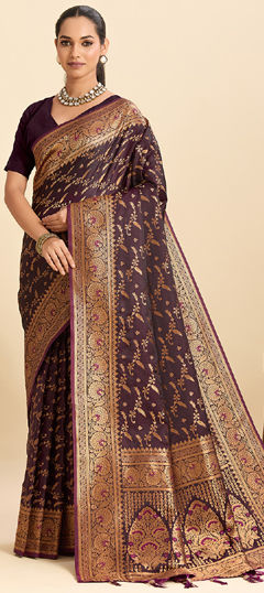 Purple and Violet color Saree in Silk fabric with Weaving work