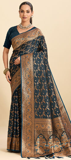 Blue color Saree in Silk fabric with Weaving work