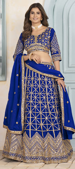 Blue color Lehenga in Net fabric with Embroidered, Sequence, Thread, Zari work