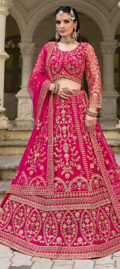Pink and Majenta color Lehenga in Net fabric with Embroidered, Sequence, Thread work