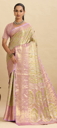 Pink and Majenta color Saree in Silk fabric with Weaving, Zari work