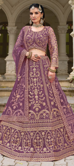 Pink and Majenta color Lehenga in Net fabric with Embroidered, Sequence, Thread work