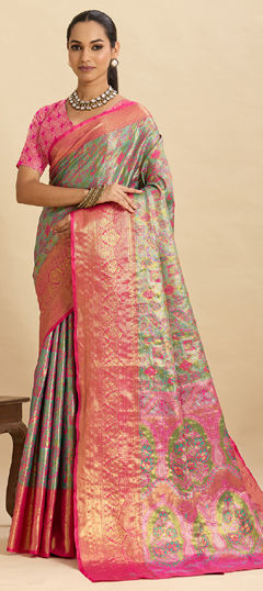 Pink and Majenta color Saree in Silk fabric with Weaving, Zari work