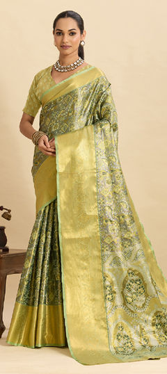 Green color Saree in Silk fabric with Weaving, Zari work