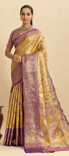Purple and Violet color Saree in Silk fabric with Weaving, Zari work