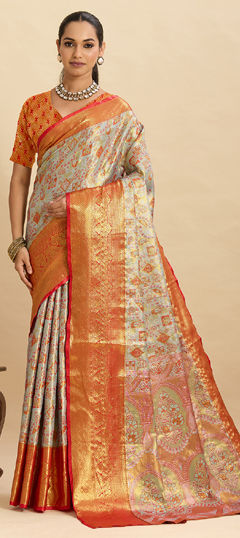 Red and Maroon color Saree in Silk fabric with Weaving, Zari work