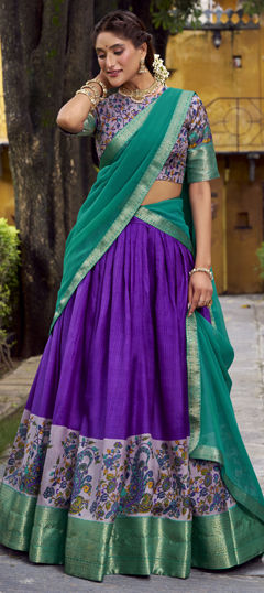 Purple and Violet color Ready to Wear Lehenga in Silk fabric with Printed, Weaving, Zari work