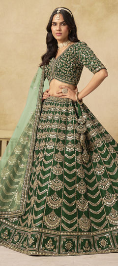 Green color Lehenga in Art Silk fabric with Embroidered, Sequence, Thread work