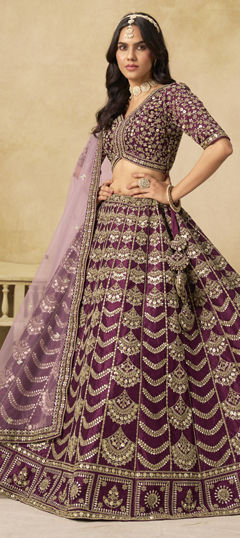 Pink and Majenta color Lehenga in Art Silk fabric with Embroidered, Sequence, Thread work