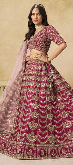 Pink and Majenta color Lehenga in Art Silk fabric with Embroidered, Sequence, Thread work