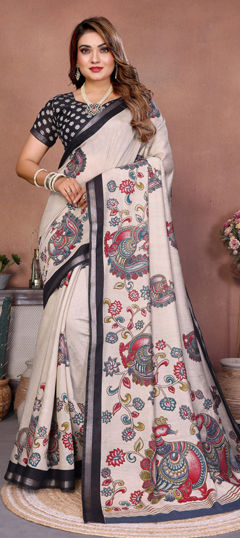Beige and Brown color Saree in Mul Cotton fabric with Printed work