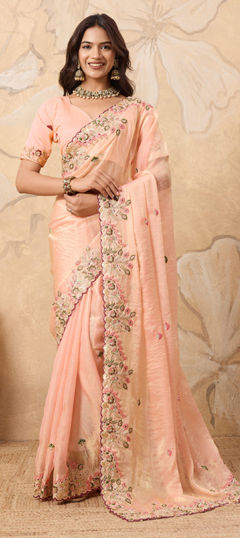 Pink and Majenta color Saree in Chiffon fabric with Embroidered, Sequence, Thread work
