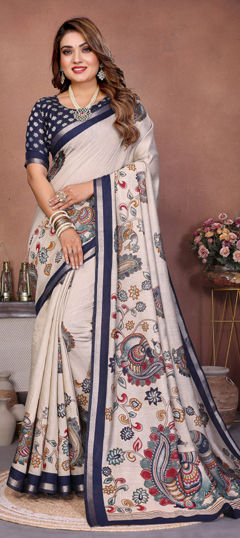 Beige and Brown color Saree in Mul Cotton fabric with Printed work