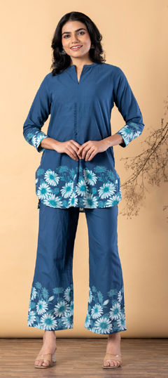 Blue color Co-ords Set in Cotton fabric with Floral, Printed work