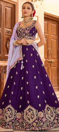 Purple and Violet color Lehenga in Georgette fabric with Embroidered, Sequence work