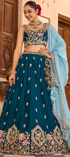 Blue color Lehenga in Georgette fabric with Embroidered, Sequence work