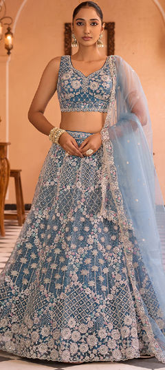 Blue color Lehenga in Net fabric with Embroidered, Sequence work