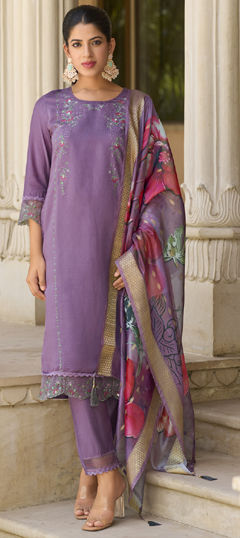 Purple and Violet color Salwar Kameez in Viscose fabric with Embroidered work