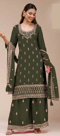 Green color Salwar Kameez in Georgette fabric with Embroidered, Sequence work