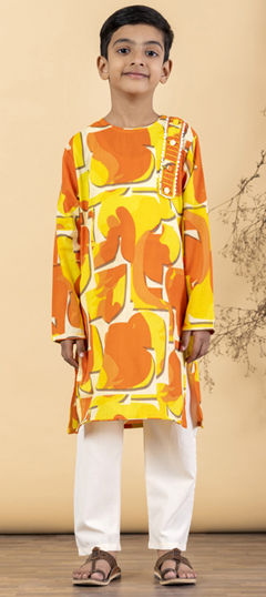 Yellow color Boys Kurta Pyjama in Cotton fabric with Printed work