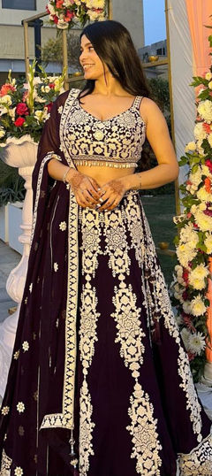 Purple and Violet color Lehenga in Silk fabric with Embroidered, Sequence, Thread work