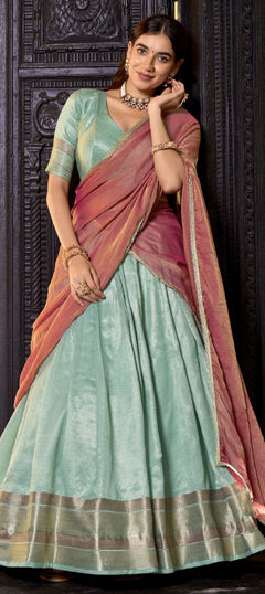 Blue color Ready to Wear Lehenga in Dupion Silk fabric with Weaving, Zari work