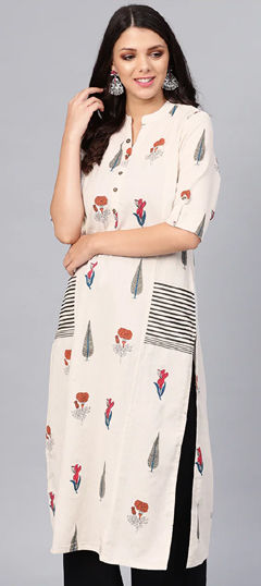 White and Off White color Kurti in Cotton fabric with Printed work