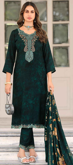 Blue color Salwar Kameez in Pashmina fabric with Embroidered work