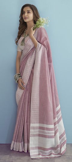 Pink and Majenta color Saree in Linen fabric with Printed work