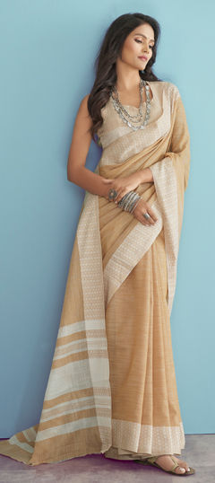 Pink and Majenta color Saree in Linen fabric with Printed work