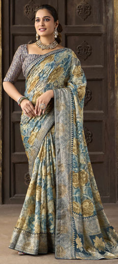 Multicolor color Saree in Silk fabric with Floral, Printed work