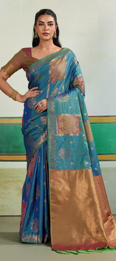 Blue color Saree in Silk fabric with Weaving work