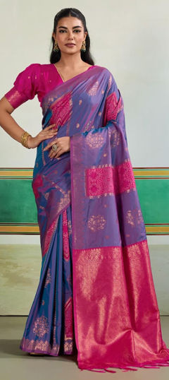 Blue color Saree in Silk fabric with Weaving work